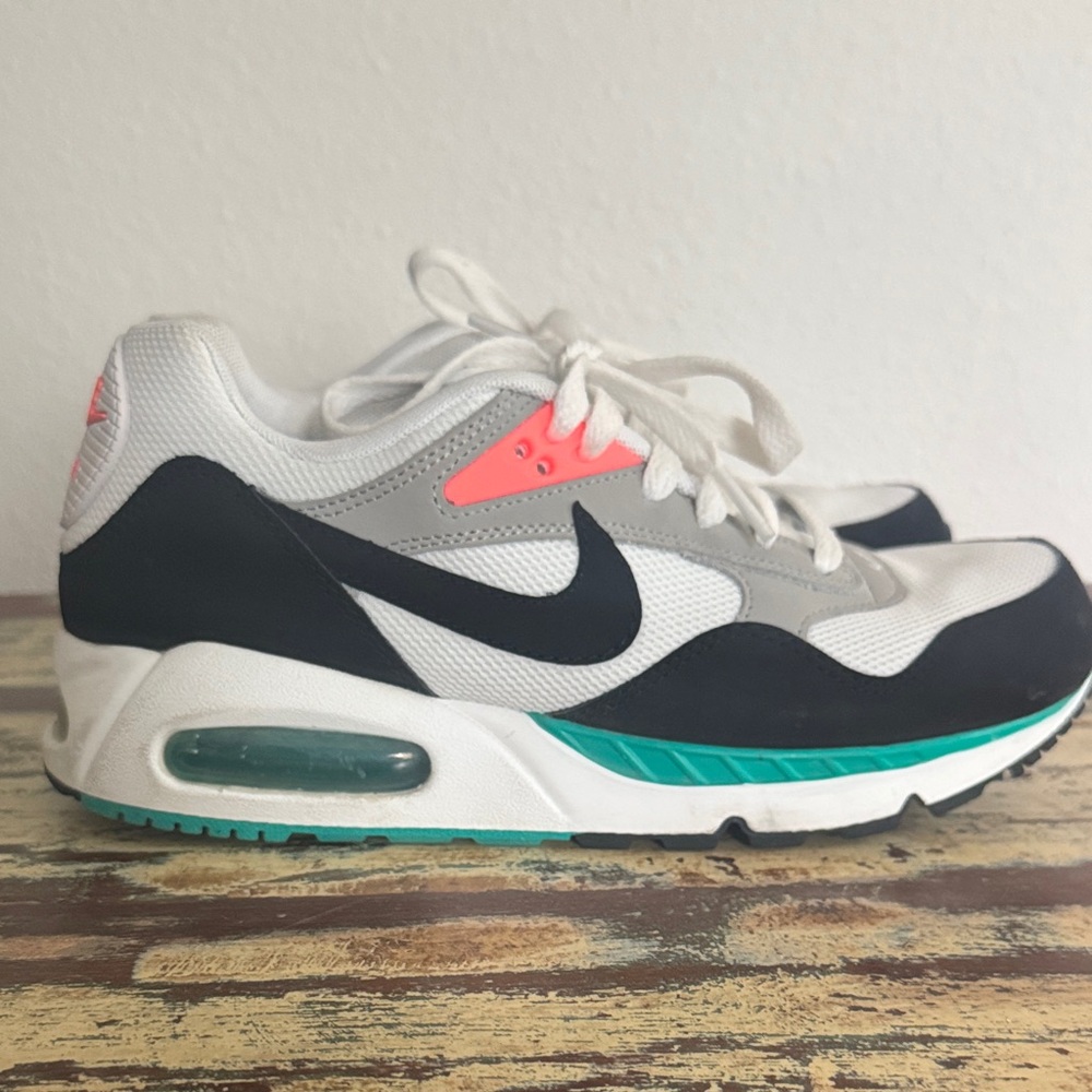 Nike Air Max White and Black with Teal and Coral Accents
